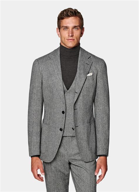 prada dark grey herringbone wool suit|Anthracite Gray Single.